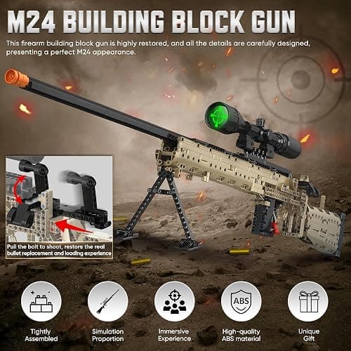 YWFSFZ Building Blocks Gun Model Toys for Adults, 1388 Pcs 1:1 M24 Building Set Guns Model Toys for Adults Boys Teens Age 12+, Collectible Building Blocks Gift for Military Enthusiasts thumbnail 4