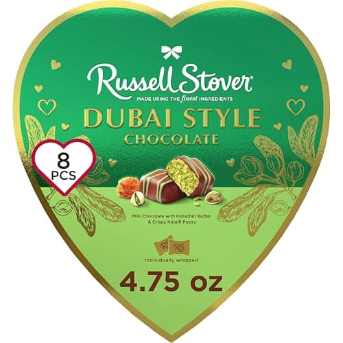 RUSSELL STOVER Valentine's Day Dubai Style Milk Chocolate Candy Pistachio & Kataifi Heart Gift Box, 4.75 oz. - Image 1