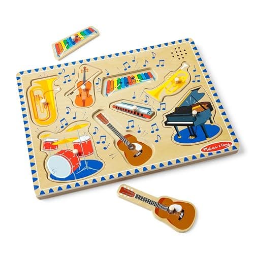 Melissa & Doug Musical Instruments Sound Puzzle - Wooden Peg Puzzle with Light-Activated Sound Effects (8 pcs) Wooden Peg Baby Music Learning Toys, for Toddlers and Preschoolers Ages 2+ thumbnail 4