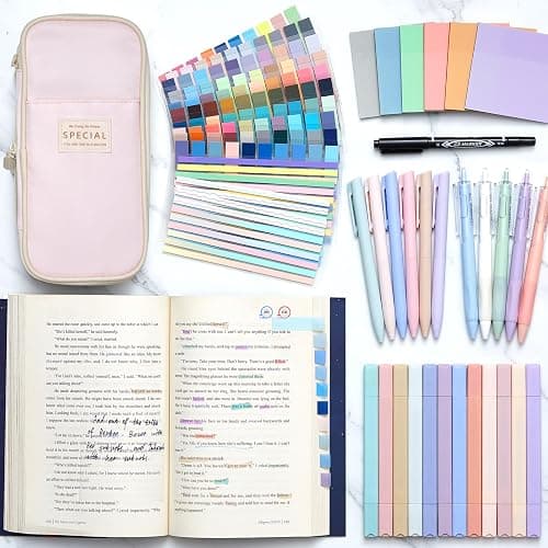 135 Pcs Book Annotation Kit Aesthetic Pencil Case Bag with 12 Highlighter 11 Gel Pen 1 Marker 300 Sheets Transparent Sticky Notes Pads 2640 Index Tabs Bible Study Supplies for School Gift(Pink) thumbnail 5