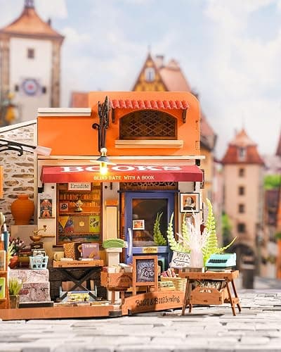 Rolife DIY Miniature House Kit 1:20 Scale Bookstore, Build Mini House Building Kit with LED Lights Craft Kits for Aduls Gifts for Him Her thumbnail 2