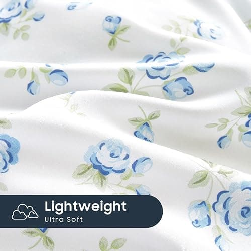 Wake In Cloud - Coquette Duvet Cover Set, Floral Cottagecore Flower Shabby Chic Cute Aesthetic, Soft Lightweight Bedding for Women Teen Girls, 3-Piece, White Blue, Twin/Twin XL Size thumbnail 6