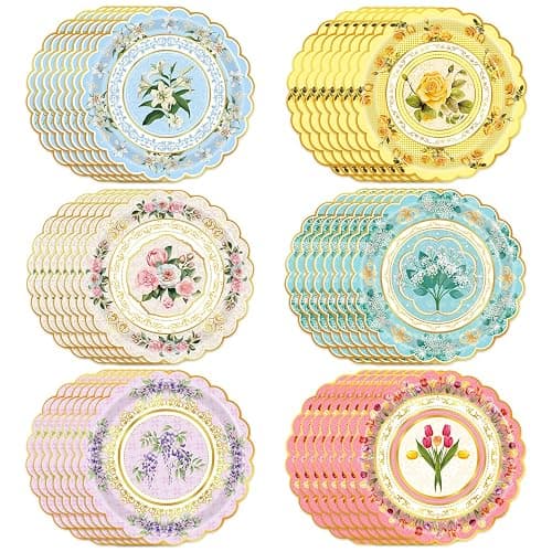 Oevbexos 48-Pack Floral Paper Plates, Tea Party Decorations, 9 Inch Disposable Floral Plates for Tea Party, Father's Day, Bridal Shower, Birthday, Wedding and Baby Shower - Image 1
