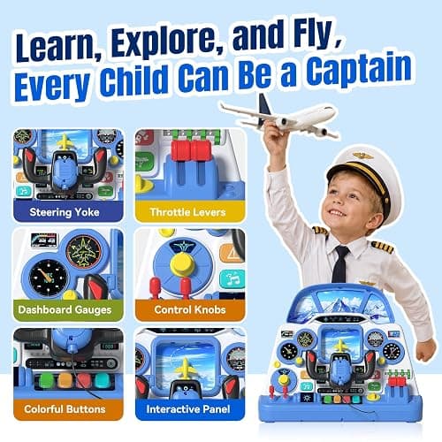 Airplane Steering Wheel Simulator Toy for Toddlers, Interactive Pilot Dashboard with Lights & Sounds, Sensory Pretend Play Learning Toy, Screen-Free STEM Educational Gift for Boys & Girls Ages 18M+ thumbnail 6