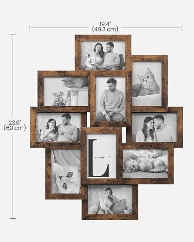 SONGMICS Collage Picture Frames, 4x6 for Wall Decor 10 Pack, Assembly Required, Rustic Brown URPF020X02 thumbnail 3