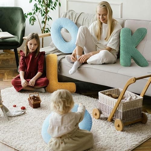 huraty Initial Letter Pillow Soft Lambs Wool Throw Pillow Kids Room Nursey Playroom Decorations Ivory Alphabet I Cushion (I, 14.9" Lx11.8 W) thumbnail 7