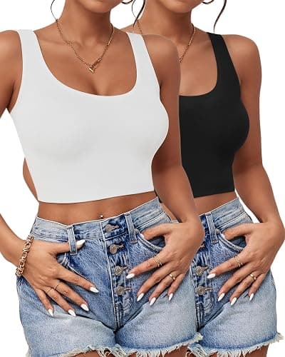 2-3Pcs Tank Tops for Women, U Neck Sleeveless Crop Tops, Basic Cropped Racerback Going Out Tops Athletic Sports Shirts - Image 1