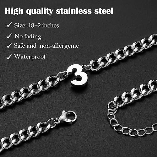 Lydow Number Necklace for Men Boys Athletes, Stainless Steel Chain Football Soccer Basketball Baseball 0-99 Birthday Gifts Jewelry 18+2Inches thumbnail 3