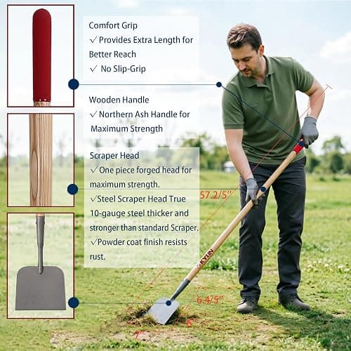 KYLIN 6-Piece Pro Long Ash Handle Garden Tools Set for Landscaping Agricture or Backyard,14-Gauge Shovels,Forged Rakes,Forged Weeding Hoe Sidewalk Scraper, thumbnail 9