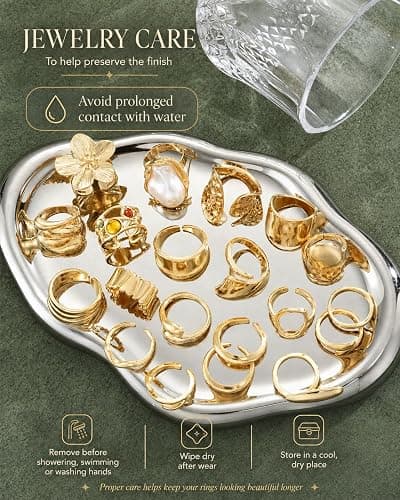20Pcs Gold Ring Set for Women Chunky Boho Stack Flower Statement Rings Pack | Statement Midi Stackable Rings Set, Chunky Boho Flower Rings, Adjustable Suitable All Occasions, Great Gift for Women thumbnail 5