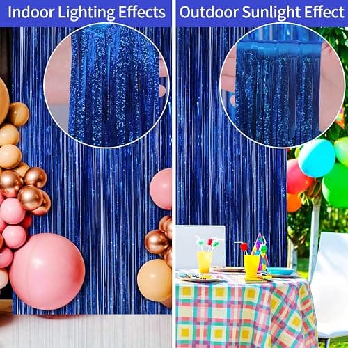 Picoway 4 Pack Foil Fringe Tinsel Backdrop Curtains, Birthday Engagement Bachelorette Party Decorations, Photo Booth Props Door Streamers Curtain (Blue) thumbnail 5