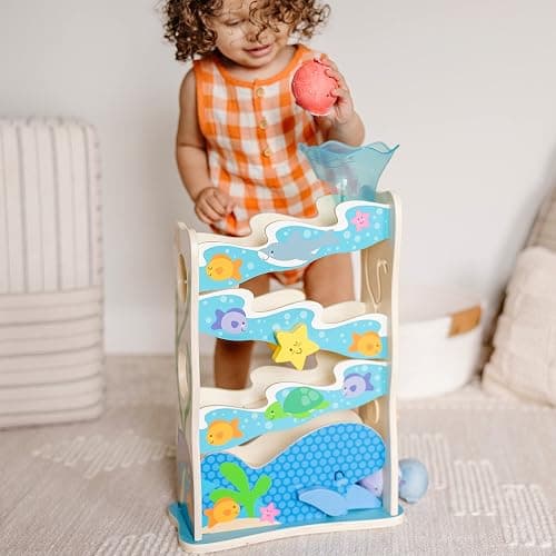 Melissa & Doug Rollables Ocean Slide Wooden Baby Ball Drop Toy, 5-Piece Ocean-Themed Infant Toys, Early Learning Activity for Fine Motor Skills & Sensory Play, Toddler Toys for Kids Ages 12m+ thumbnail 2