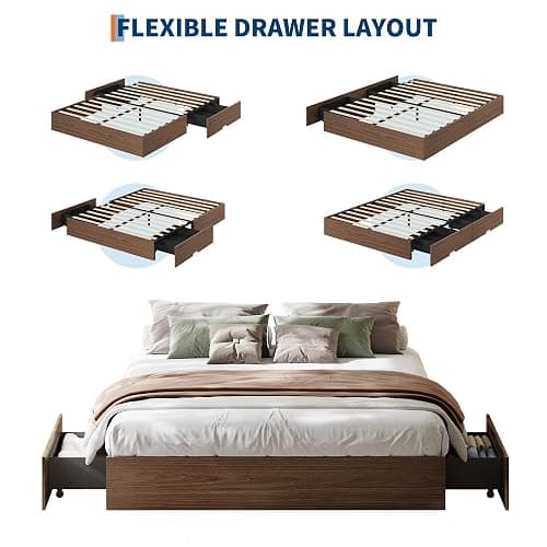 Garvee Queen Bed Frame with 2 Storage Drawers, Wood Platform Bed | Floor Bed Without Headboard, Wood Slat Support, No Box Spring Needed, Easy Assembly thumbnail 5