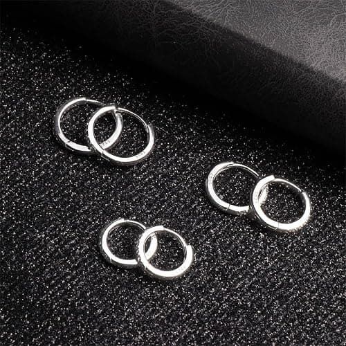 925 Sterling Silver Post Small Hoop Earrings Cubic Zirconia Huggie Hoop Earrings,3 Pairs Cartilage Piercing Earrings Ear Cuff Tiny Hoop Earrings for Women Girls Men 8mm 10mm 12mm thumbnail 5