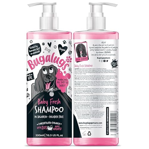 BUGALUGS Baby Fresh Dog Shampoo 16.85 FL Oz - Grooming Product for Smelly Dogs With Baby Powder Scent - Best Puppy Shampoo, Conditioner, Vegan and Professional Pet Shampoo thumbnail 2