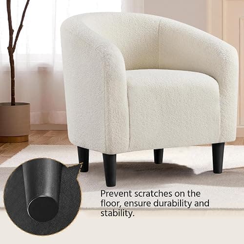 Yaheetech Furry Tub Chair, Fuzzy Accent Armchair Sherpa Fabric Club Chair Boucle Barrel Chair Upholstered for Living Room Dining Room Office Reception Cafe Bar, Ivory, 2pcs thumbnail 8