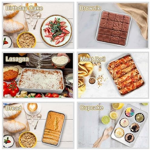 TeamFar Stainless Steel Bakeware Set of 8, Baking Roasting Toaster Oven Pans, Lasagna/Square/Round Cake Pan, Loaf Pan & Muffin Pan, Non-Toxic & Sturdy, Smooth & Dishwasher Safe thumbnail 4
