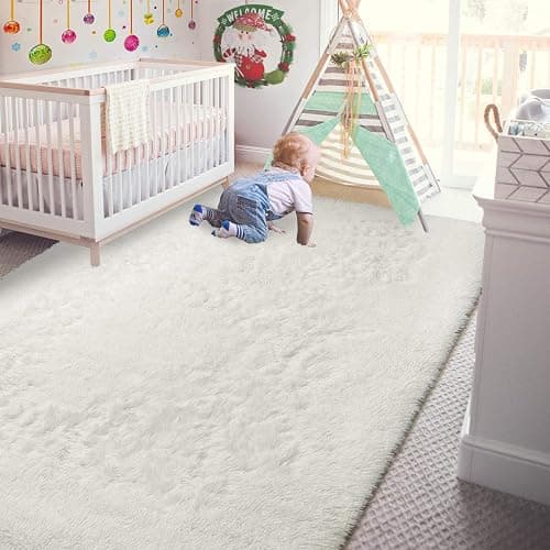 Andecor Soft Fluffy Bedroom Rugs, 4 x 6 Feet Indoor Shaggy Plush Area Rug for Boys Girls Kids Baby College Dorm Living Room Home Decor Floor Carpet, Cream White thumbnail 8