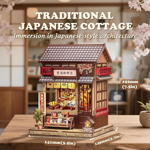 Cutefun Book Nook Kit - DIY Miniature House Kit for Adults, Teens and Beginners, Japanese Booknook Tiny House Bookshelf Decor 3D Wooden Puzzles, Gifts for Friends & Family (Folding Fan Shop) thumbnail 3