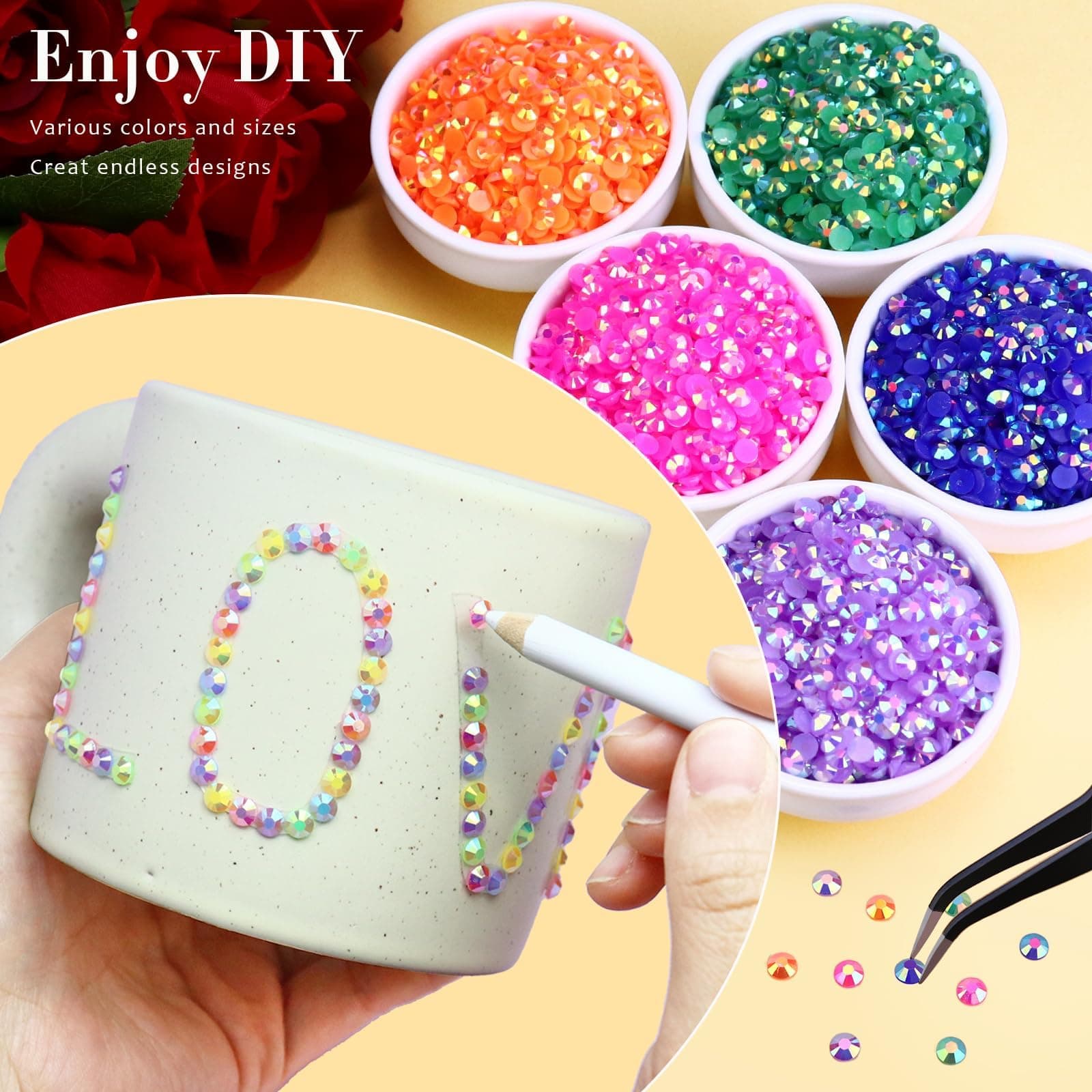 15000PCS 4MM Resin Jelly Rhinestones for Crafts Nails, 15 Colors SS16 Flatback Rhinestone Gems for Tumblers Mugs Crocs Shoes Graduation Cap Makeup, Bedazzling Kit with B7000 Glue thumbnail 4