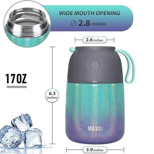 MAXSO Soup Thermo for Hot & Cold Food for Adults Kids, 17 oz Vacuum Insulated Steel Lunch Container Bento Box with Spoon, Leakproof Thermal Food Jar for School Office Travel - Rainbow thumbnail 3
