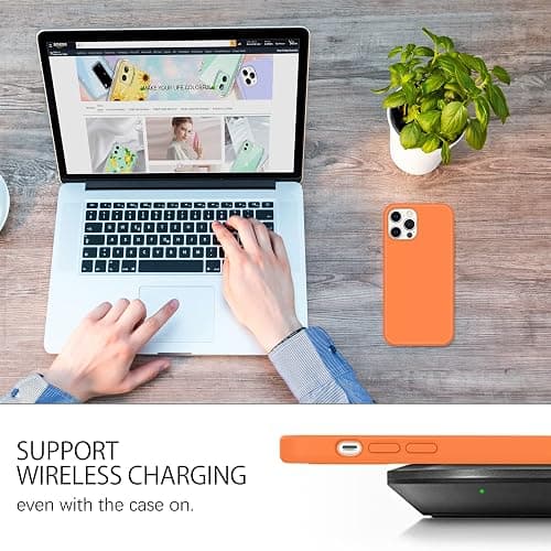DUEDUE for iPhone 12 Case iPhone 12 Pro Case Liquid Silicone Slim Cover with Microfiber Lining Shockproof Protective Case for iPhone 12/12 Pro 6.1 inch Orange thumbnail 8
