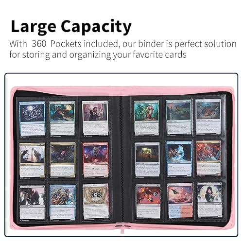 Snekdy premium 360-pocket trading card binder, 9-pocket cards album, waterproof PU-leather Cover with side loading, holds gaming, baseball, basketball & sports cards (Pink) thumbnail 5