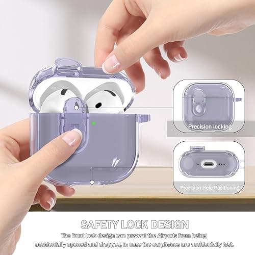MHYALUDO for AirPods 4th Generation Case Cover 2024, Military-Grade Shockproof, Soft TPU Highly Transparent Anti-Yellowing for AirPods 4 Case with Cleaning Kit & Cute Round Buckle, Crystal Purple thumbnail 5