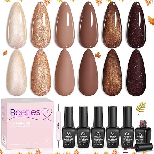 beetles Gel Polish Brownie Bliss - Fall Gel Nail Polish Set Light Dark Brown 6 Colors Nail Kit Pearl Shimmering Soak Off UV LED Lamp Needed Manicure DIY Home Gift for Women Girls thumbnail 9