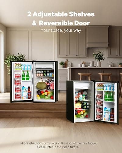 Upstreman 3.2 Cu.Ft Mini Fridge with Freezer, Black-BR321 | Adjustable Thermostat, Energy Saving, Low Noise, Reversible Door, Small Refrigerator for Dorm, Bedroom, Office thumbnail 7