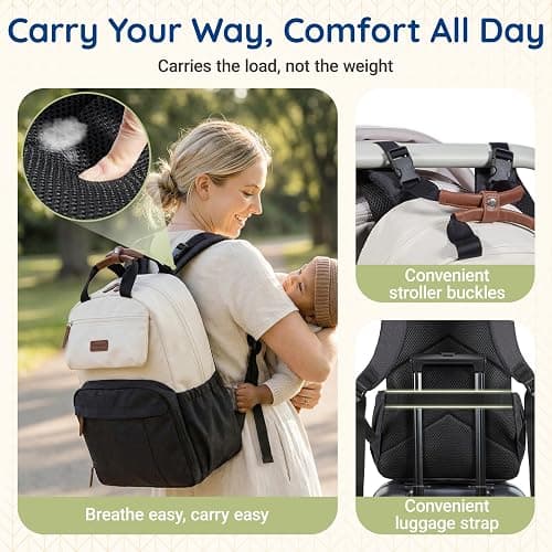 mommore Diaper Bag Backpack Travel Baby Bag with Changing Pad for Mom Dad | Insulated Pockets, Luggage & Stroller Straps, Large Maternity Bag for Newborn Baby Essentials, Hospital & Work, Black thumbnail 8