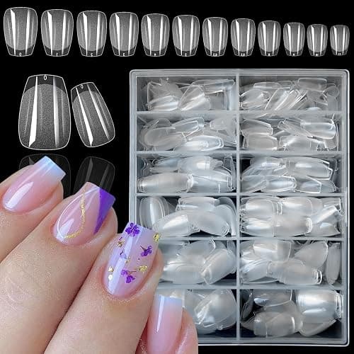 LoveOurHome 600pc Extra Short Coffin Fake Nail Soft Gel Nail Tips Clear Press on Nails Short Full Cover Clear False Nails XS Artificial Fingernails for Women Girls Kids Acrylic Nail Extension - Image 1