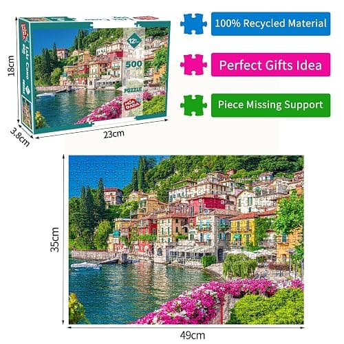 500 Piece Jigsaw Puzzle for Adults -Lake Como Scenery, Italy Jigsaw Puzzles 500 Pieces Puzzles for Adults-Finished Size 19.3" x 13.7" thumbnail 2
