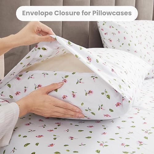 Mooreeke Floral Queen Sheets, Soft Breathable Microfiber Vintage Printed Bed Sheet Set, Deep Pocket Non-Slip Fitted Sheet Included, Flower Leaf Pattern thumbnail 6