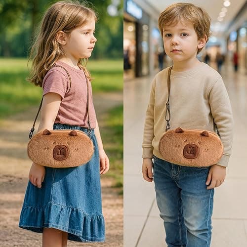 Capybara Crossbody Bag Cute Plush Phone Bag,Small Fluffy Zipper Pouch with Fluffy Adjustable shoulder strap Gifts for Kids Womens thumbnail 3