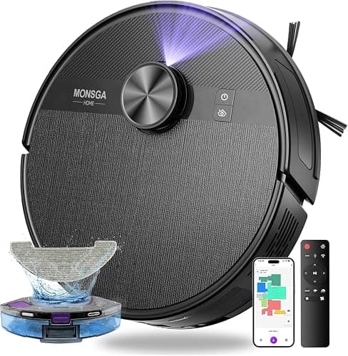 MONSGA Robot Vacuum and Mop Combo, 7000Pa Robotic Vacuum with Lidar Navigation, 180mins Runtime, Tangle-Free Robot Mop, 5 Editable Maps, APP/Remote/Voice Control, Ideal for Hard Floors and Carpets - Image 1