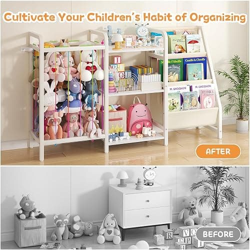 CYXPHION B1 Kids Bookshelf and Toy Storage, Book Shelf for Kids Rooms White | 3-Tier Sling Baby Bookcase with Stuffed Animal Storage, Montessori Toddler Bookshelf for Nursery, Bedroom, Playroom thumbnail 6