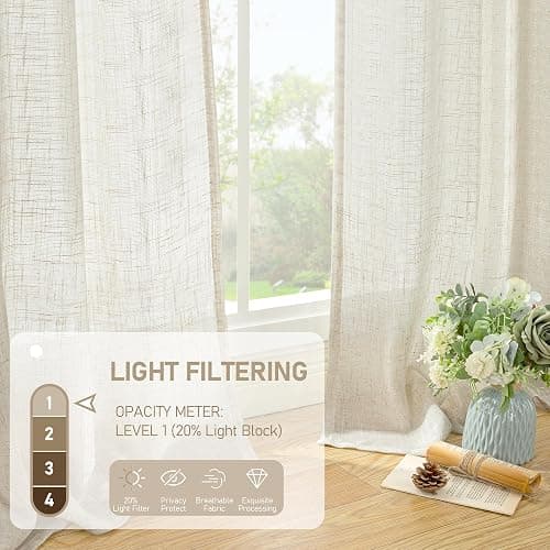 LAMIT Natural Ivory Linen Sheer Curtains 72 inches Long for Living Room | Soft Light Filtering Bedroom Curtains, Neutral Boho, Window, Drapes for Farmhouse, Bronze Grommet, 2 Panels Set, 52 x 72 Inch thumbnail 5