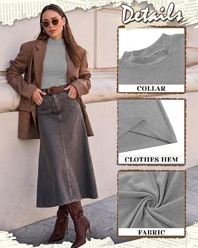 Ficerd 3 Pack Women's Mock Turtleneck Tops Long Sleeve | Mock Neck Shirts, Ladies' Casual Basic Tees, Stretch Undershirts, Soft Business Outfits, Fall Winter Clothes 2026 Trendy thumbnail 3