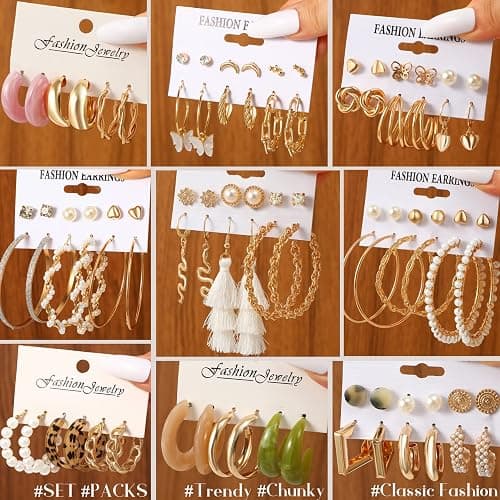 45 Pairs Gold Hoop Earrings for Women, Chunky Twisted Small Big Hoops Earring Packs Set, Earrings for women multipack, Fashion Trendy Earrings Jewelry for Birthday Party Christmas Gift thumbnail 3