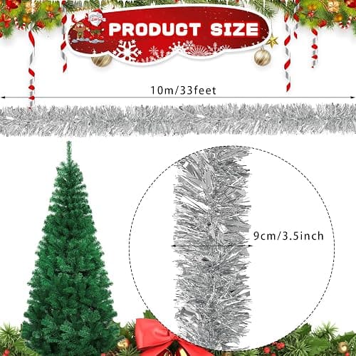 Decora 33 Feet Silver Tinsel Garland, Christmas Metallic Hanging Tinsel Garland for Xmas Tree Home and Party Decoration (Pack of 2) thumbnail 3