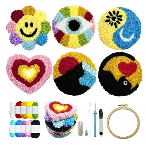 SEREDH Punch Needle Coasters Kit for Beginners Adults Easy Needle Punch Embroidery Kit Set Threader Instruction Fabric Hoop Yarn Tufting Coaster DIY Making,Coaster Holder Coaster Art Craft Supplies - Image 1
