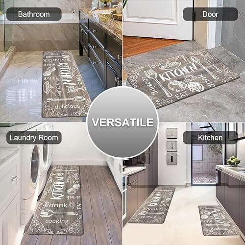 HEBE Kitchen Mats for Floor Set of 2 Thick Anti Fatigue Mat for Cushioned, Waterproof Non-Slip Rugs Comfort Standing Chef Mat for Kitchen Sink, Laundry Room, Farmhouse Home Decor, Brown thumbnail 3