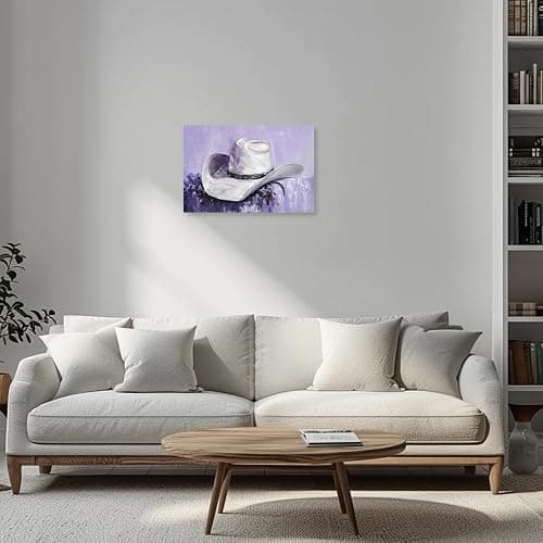 ARTZGX Cowboy Hat Canvas Wall Art Country Western Pictures Vintage Rustic Cowgirl Painting for Farmhouse Bedroom Decor Frame(Purple 12.00" x 18.00") thumbnail 3