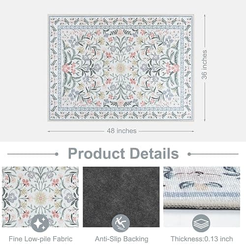 Anidaroel Desk Chair Mat for Hardwood Floor/Tile Floor, 36"x48" Boho Computer Chair Mat, Anti-Slip Floral Office Rugs for Rolling Chairs, Low Pile Beige Desk Chair Mats for Hardwood thumbnail 2