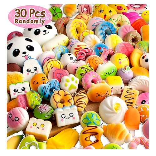 Party Favors 30Pcs Kawaii Squishies Christmas Stocking Stuffers Random Slow Rising Squeeze Fidget Toy Phone Straps Stress Ball Toys for Kids Adults Birthday Pinata Easter Basket Fillers Pretend Play - Image 1