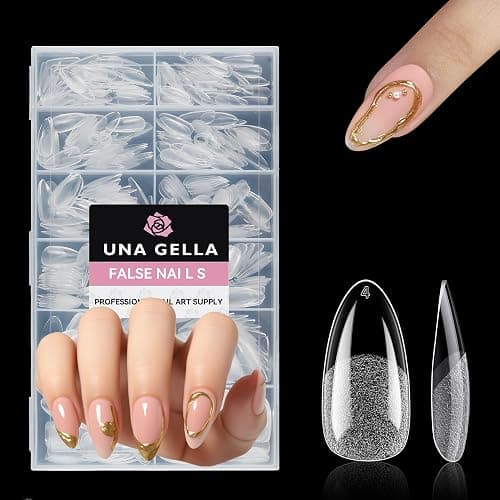 UNA GELLA Medium Almond Nail Tips, 312pcs Almond Gel Nails Tips Shape Pre Etched Full Cover Clear Fake Acrylic Pointed Press On Nails No C Curve for Nail Extension Christmas Art DIY Salon 12 Sizes - Image 1