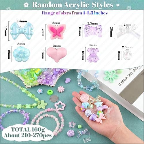 TINKRSTUFF Assorted 180-240PCS Acrylic Beads for Bracelet Making, Flower Bow Butterfly Candy GummyBear Aesthetic Bracelet Charms,Cute Beads for Jewelry Making DIY Necklace Keychain Phone Charm thumbnail 2