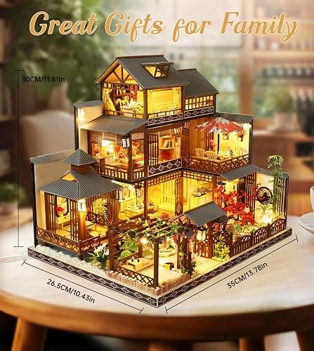 Spilay Dollhouse DIY Miniature Wooden Furniture Kit,Mini Handmade Big Castle Model,1:24 Scale Creative Doll House Toys for Adult Gift (Romantic European Villa with Dust Cover Music Box) - Romantic European Villa With Dust Cover Music Box thumbnail 8