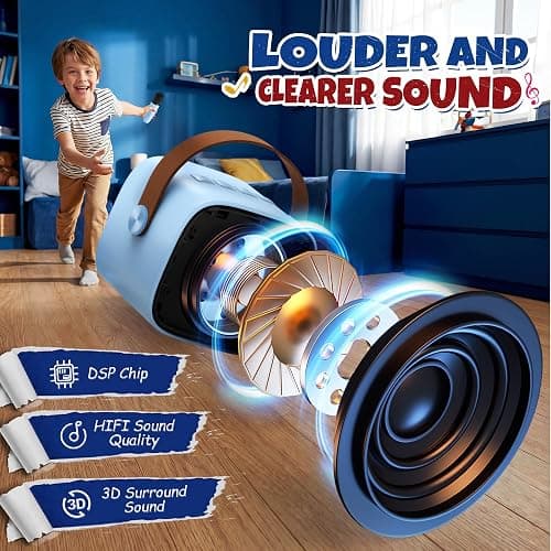 YLL Mini Karaoke Machine for Kids Adults, Bluetooth Speaker with 2 Wireless Microphones, TOP Christmas Birthday Gifts Toys for Girls Ages 3, 4, 5, 6, 7, 8, 9,10,11,12+ Years Old Toddler(Blue) thumbnail 3